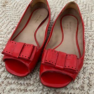 Kate Spade Leather Peep Toe Flat Size 8.5 Red